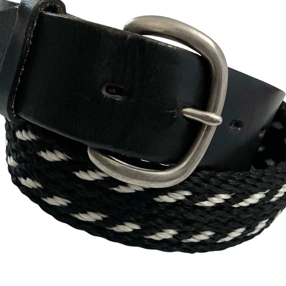 Nocona Belt Woven Braided Cord & Leather - Silver Buckle Sz 32 Black & White